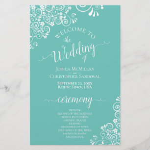White Lace über Aqua Aquamarin Budget Wedding Prog