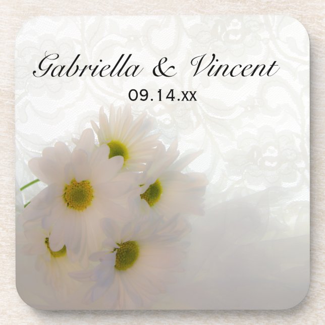 White Lace und Daisies Wedding Untersetzer (Vorderseite)