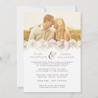 White Lace Verlobung Wedding Foto Einladung