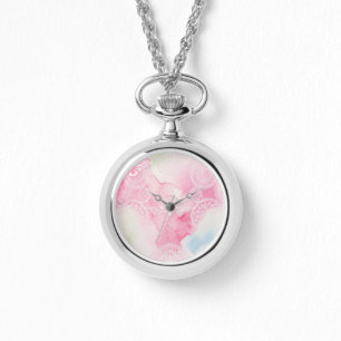 White Lace Watercolor Necklace Watch Armbanduhr