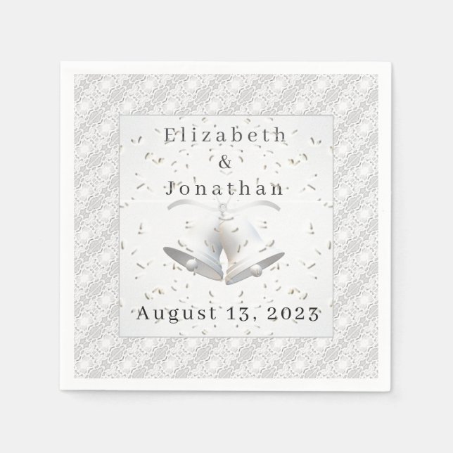 White Lace & Wedding Bells Paper Napkin Serviette (Vorderseite)