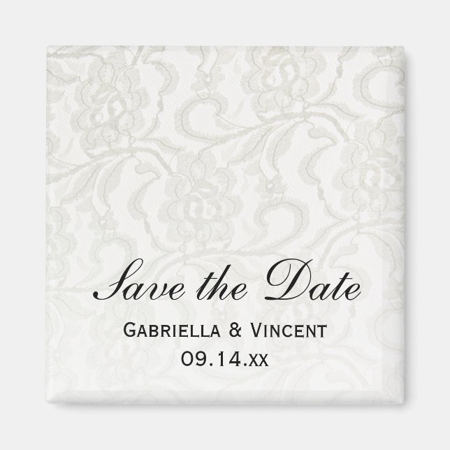 White Lace Wedding Save the Date Magnet (Vorne)
