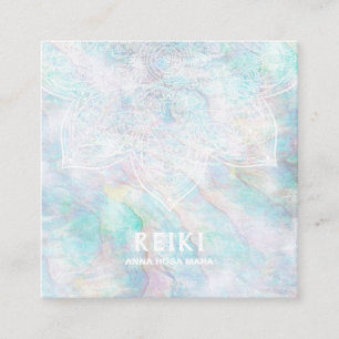 *~* White Lacey Mandala Pastellblau Rosa Gelb Quadratische Visitenkarte