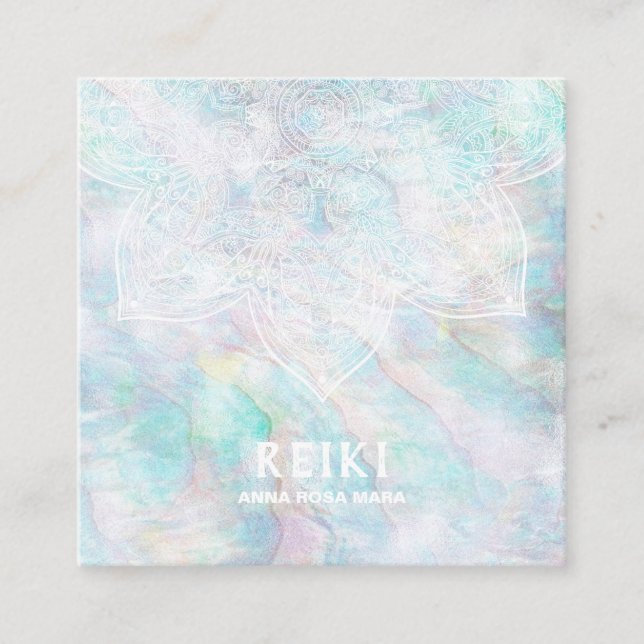 *~* White Lacey Mandala Pastellblau Rosa Gelb Quadratische Visitenkarte (Vorderseite)