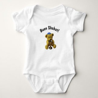 White Ladino Shabbat Teddy Bear Baby Bodysuit Strampler
