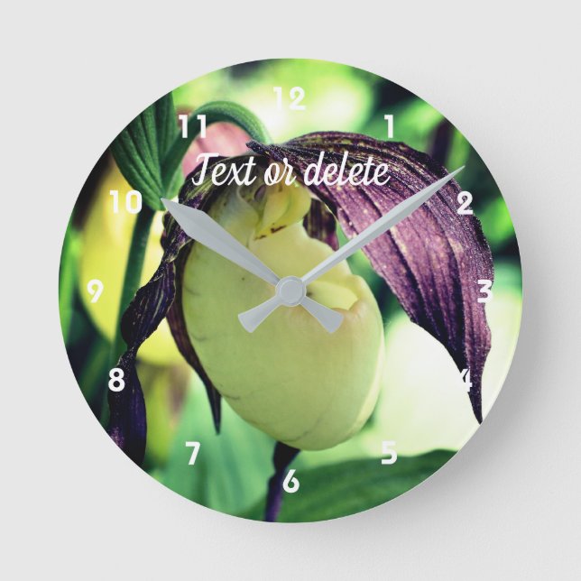 White Lady Slipper Orchid Blume Personalisiert Runde Wanduhr (Vorderseite)