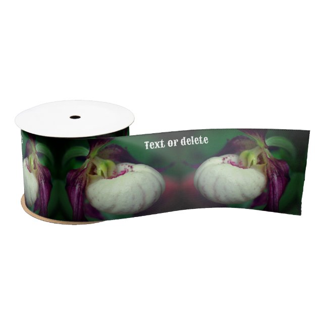 White Lady Slipper Orchid Blume Personalisiert Satinband (Spule)
