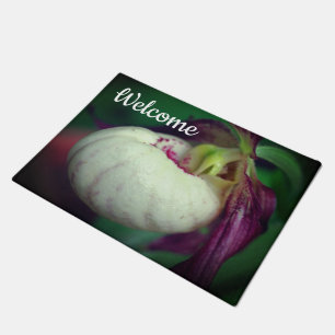 White Lady Slipper Orchid Blume Willkommen Fußmatte