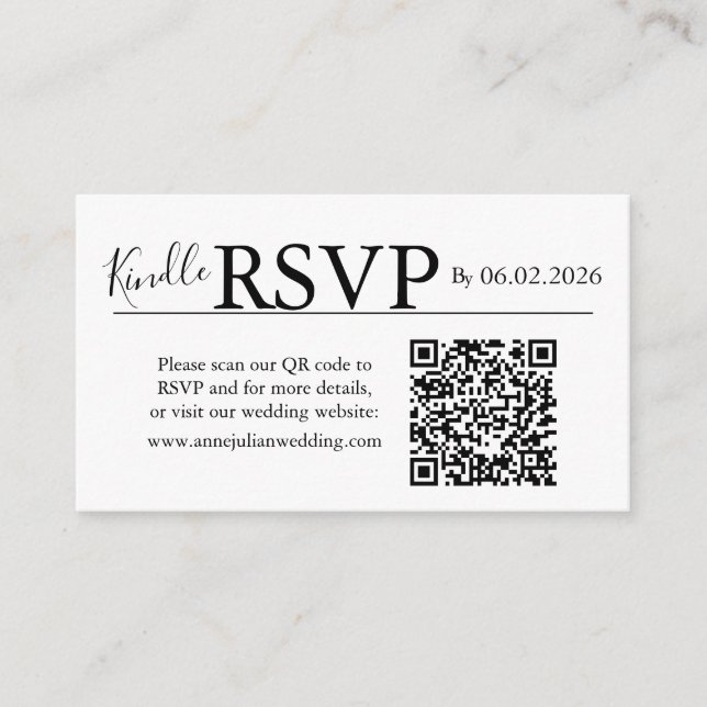 White landscape RSVP QR Code Card  Modern Wedding Begleitkarte (Vorderseite)