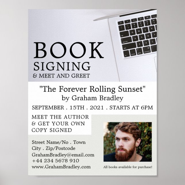 White Laptop, Writers Book Signing Advertising Poster (Vorne)