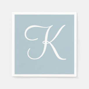 White Large Elegante Monogram   Pastel Blue Serviette