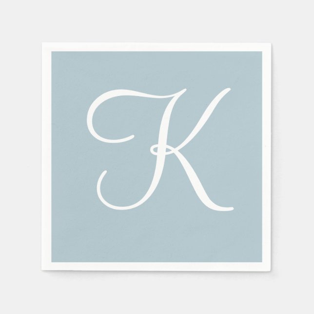 White Large Elegante Monogram | Pastel Blue Serviette (Vorderseite)