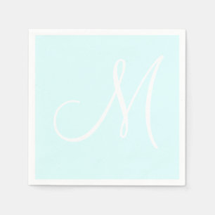 White Large Elegante Monogram Pastel Cyan Serviette