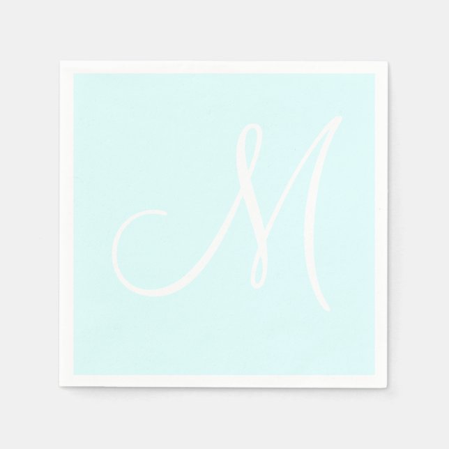 White Large Elegante Monogram | Pastel Cyan Serviette (Vorderseite)