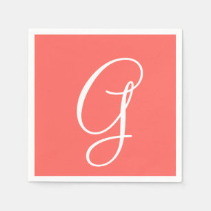 White Large Elegante Monogram Pastell Red Serviette