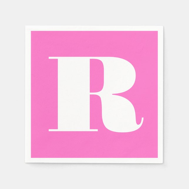 White Large Stylish Monogram | Neon Pink Serviette (Vorderseite)