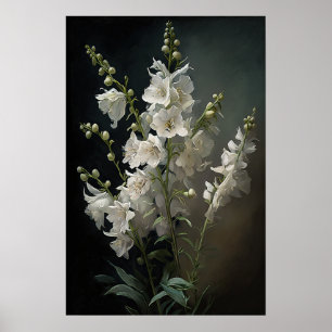 White Larkspur Blume Art Print Poster