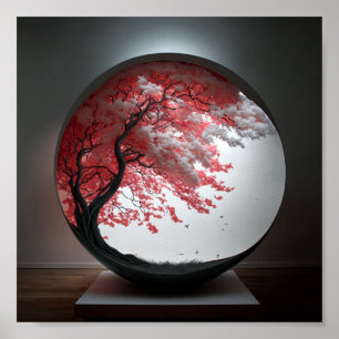 White Leaf Tree Globe Poster