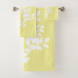 White leafy branch and butterflies badhandtuch set