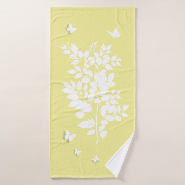White leafy branch and butterflies in profile badehandtuch (Badehandtuch)