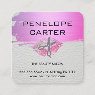 White Leather Glamour Kiss Salon Stylist Quadratische Visitenkarte
