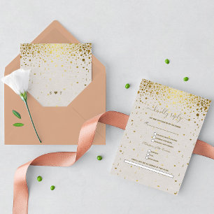 White Leather Gold Confetti Song Anfrage Hochzeit RSVP Karte