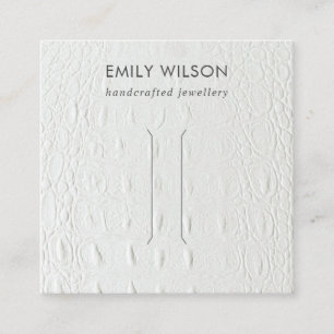 WHITE LEATHER TEXTURE HAIR CLIP DISPLAD CARD QUADRATISCHE VISITENKARTE