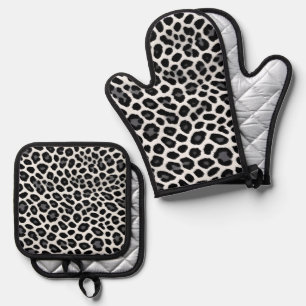 White Leopard Elegante Popular Luxury Collection Ofenhandschuh & Topflappen-Set