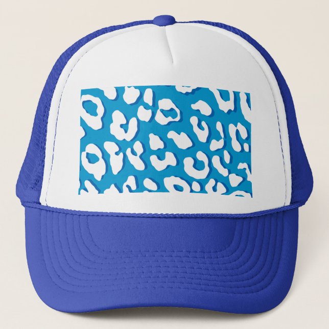 White Leopard Print Blue Truckerkappe (Vorderseite)