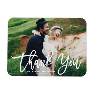 White Lettering Modernes Foto Hochzeit Vielen Dank Magnet