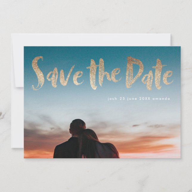 White Letters Gold Foil Script Save the Date (Vorderseite)