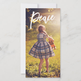 White Letters Peace Christmas Foto Card Feiertagskarte
