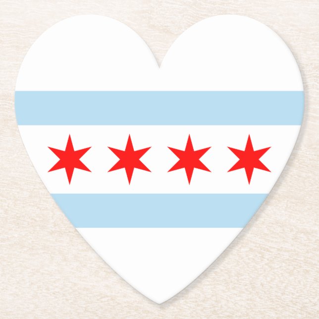 White Light Blue Red Stars Chicago Flag Herz Untersetzer (Vorderseite)