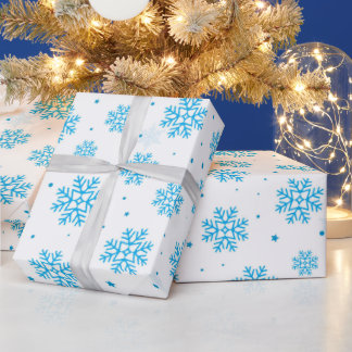White & Light Blue Snowflake Wrapping Paper  Geschenkpapier
