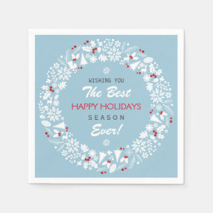 White & Light Blue Weihnachtsfeiertage Happy Holid Serviette