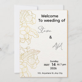 White & Light Gold Elegant Wedding Invitation Einladung