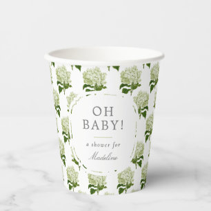White Light Green Hydrangea Muster Oh Baby Dusche Pappbecher