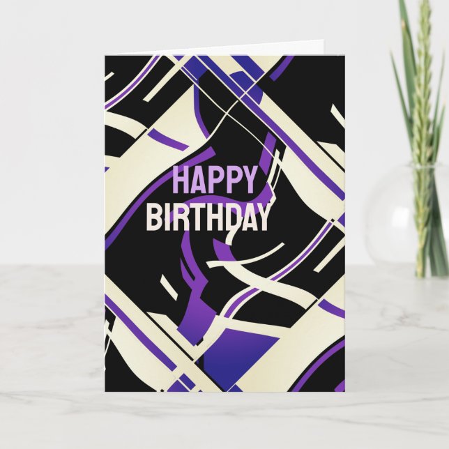 White Lila Lilac Black Slanted Abstrakten Geburtst Karte (Vorderseite)