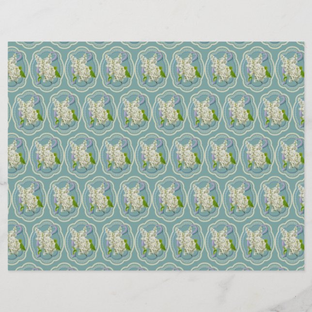 White Lilac Blume Gerahmt Green Romantic Pattern (Vorderseite)