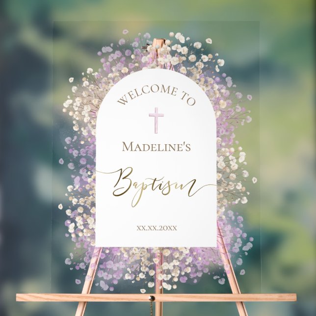 white lilac flowers Baptism welcome sign Acrylschild (Neutral)