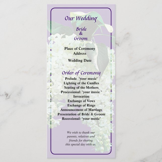 White Lilacs Wedding Program Programm (Vorderseite)