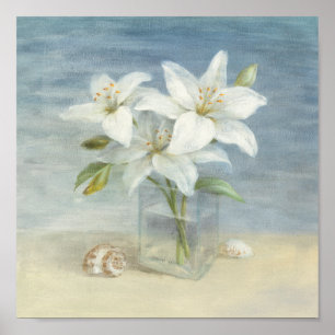 White Lilies and Shells Poster