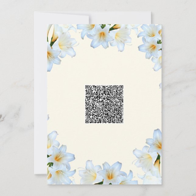 White Lilies Baby Shower Einladung mit QR Code (Rückseite)