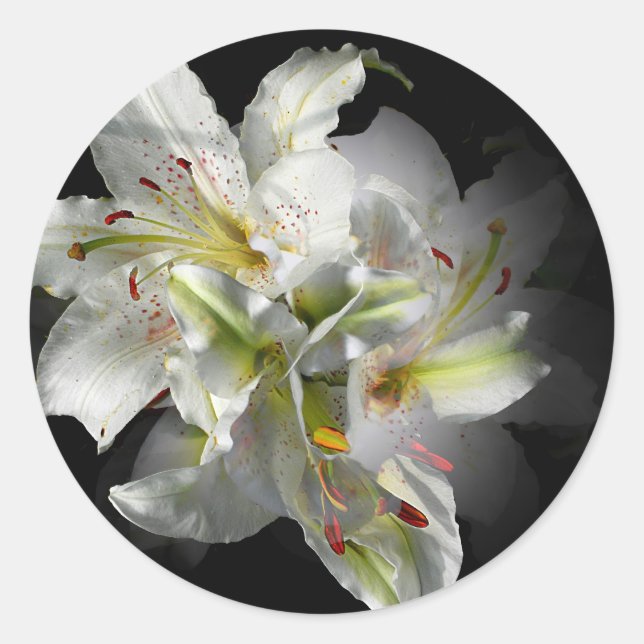 White Lilies Fantasy Runder Aufkleber (Vorderseite)