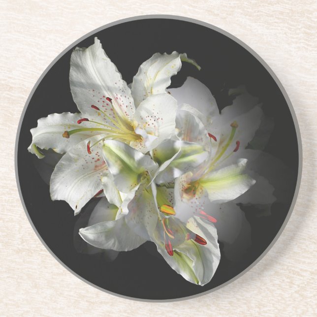 White Lilies Fantasy Sandstein Untersetzer (Vorne)