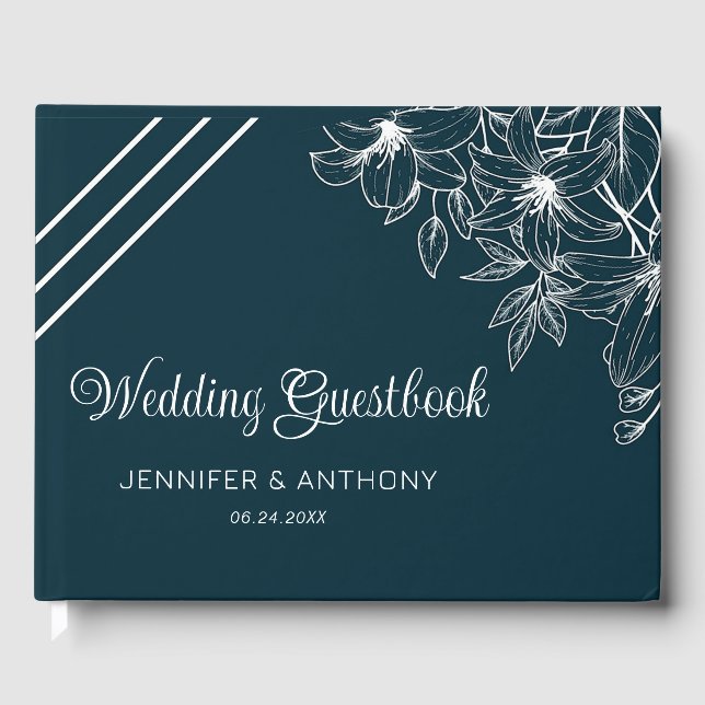 White Lilies Hand Drawn Gästebuch (Vorderseite)