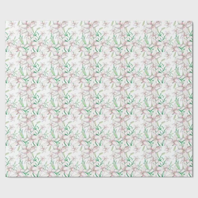 White Lilies Illustration Geschenkpapier (Saum)