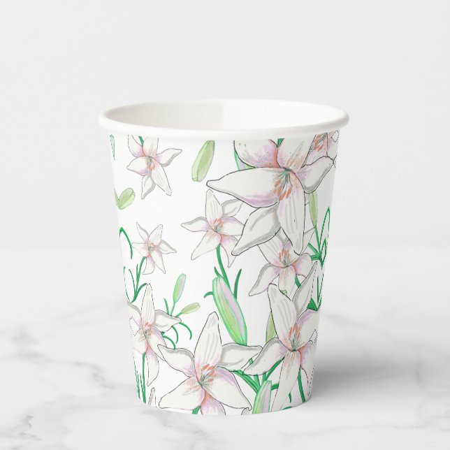 White Lilies Illustration Pappbecher (Links)