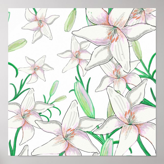White Lilies Illustration Poster (Vorne)