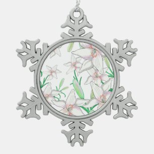 White Lilies Illustration Schneeflocken Zinn-Ornament